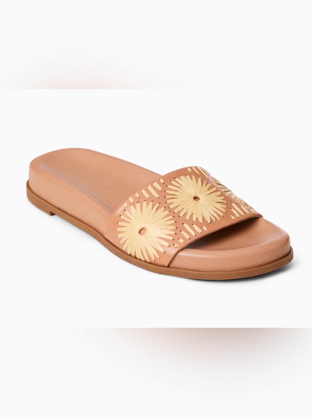 Jack Rogers Somerset Embroidered Leather Slide Sandal Cafe Au Lait / Natural